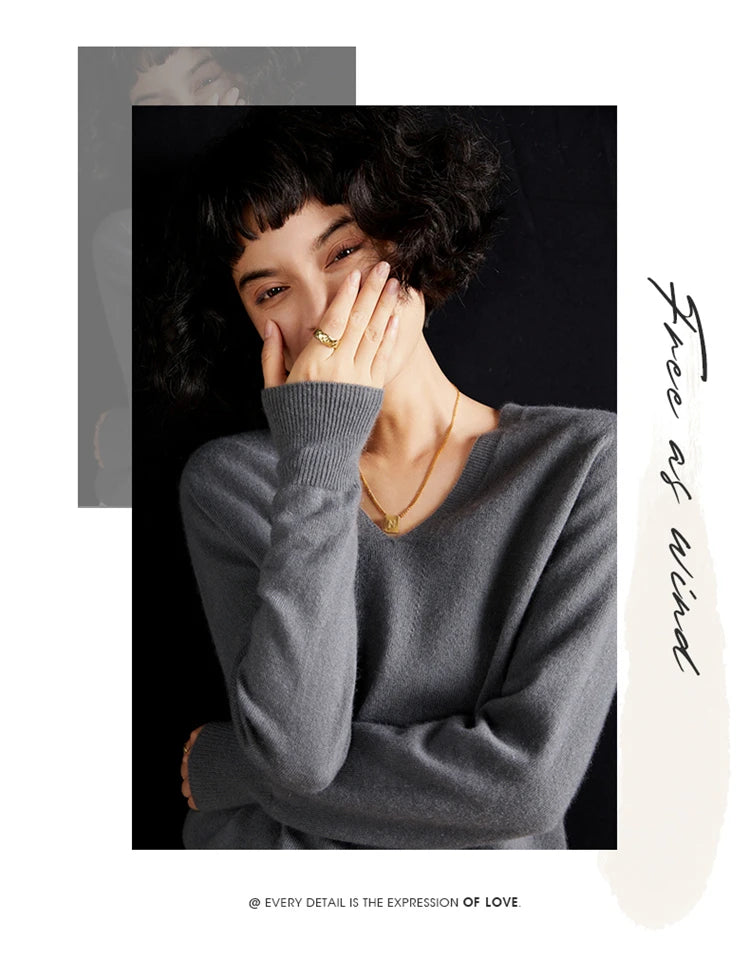 Women's Cashmere V-Neck Sweater, Knit Pullover