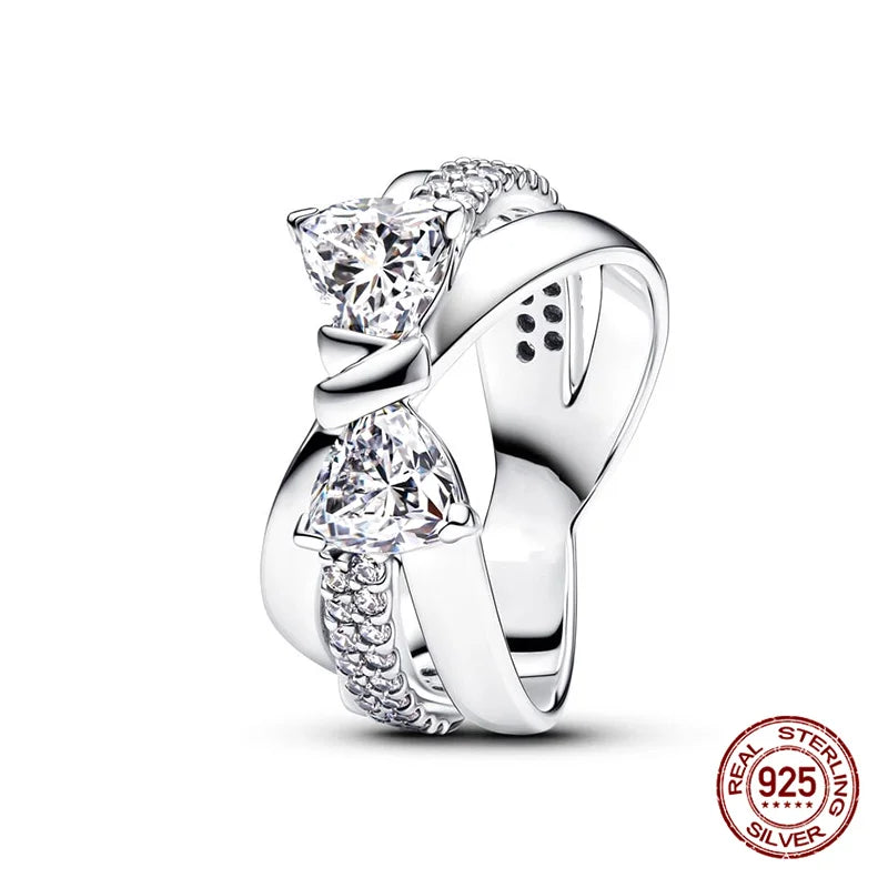 New in 925 Sterling Silver Sun and Moon Love Princess Zircon Oxide Enamel Heart Love Rings Fashion Fine Jewelry For Women Gifts