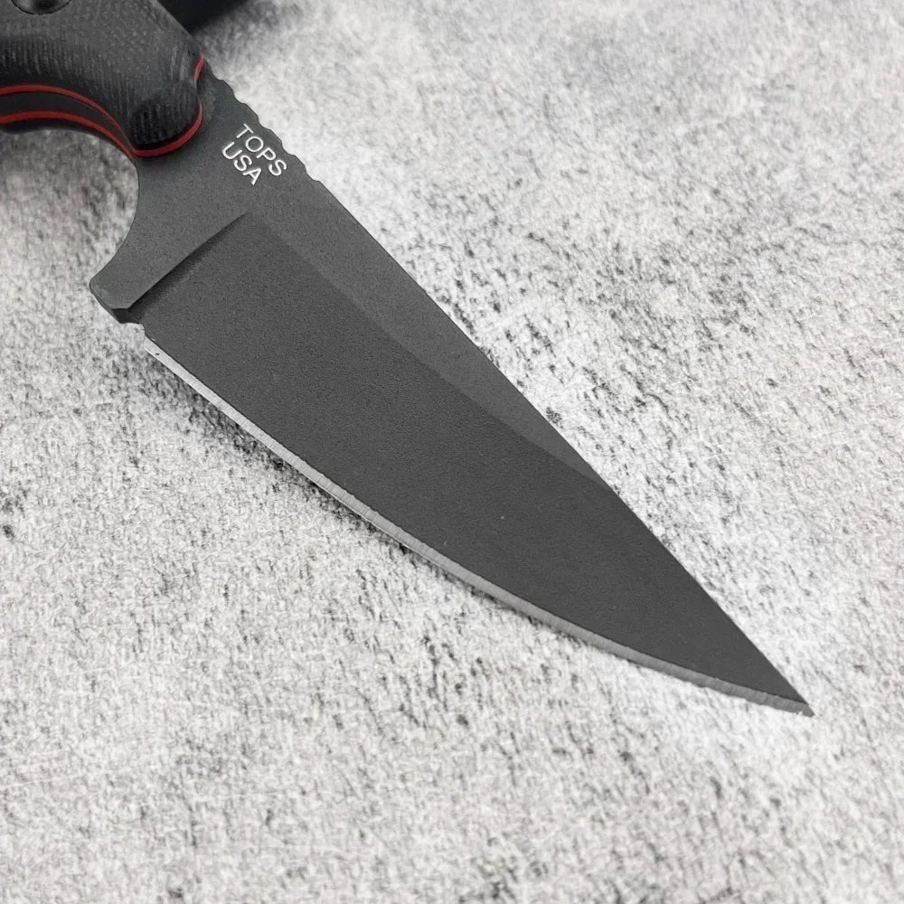New Styles TOPS with Sheath Outdoor Straight Knife G10 Handle 8Cr13Mov Blade Camping Hunting Self-defense Multi-fuctional Tools