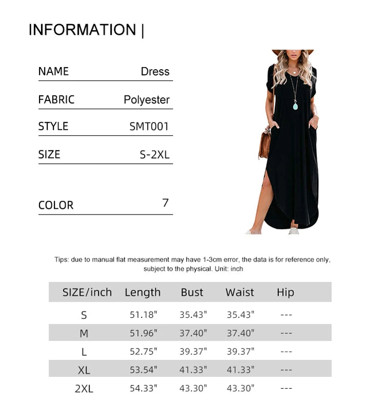 Women's Short Sleeve V-Neck Tie Dye Maxi Dress, Gradient Color Casual Loose Dress with Pockets & Side Slit, Perfect for Beach