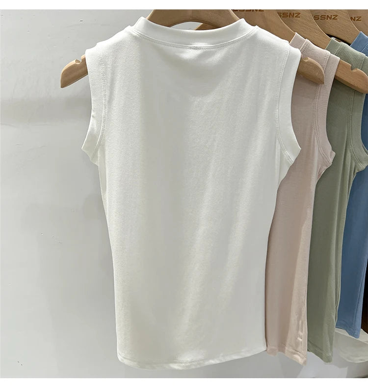 zjaiss 2026 Cotton Tops Neck Summer Basic Shirts White Black Casual Sport Vest Off Shoulder Green Women's Tank Top