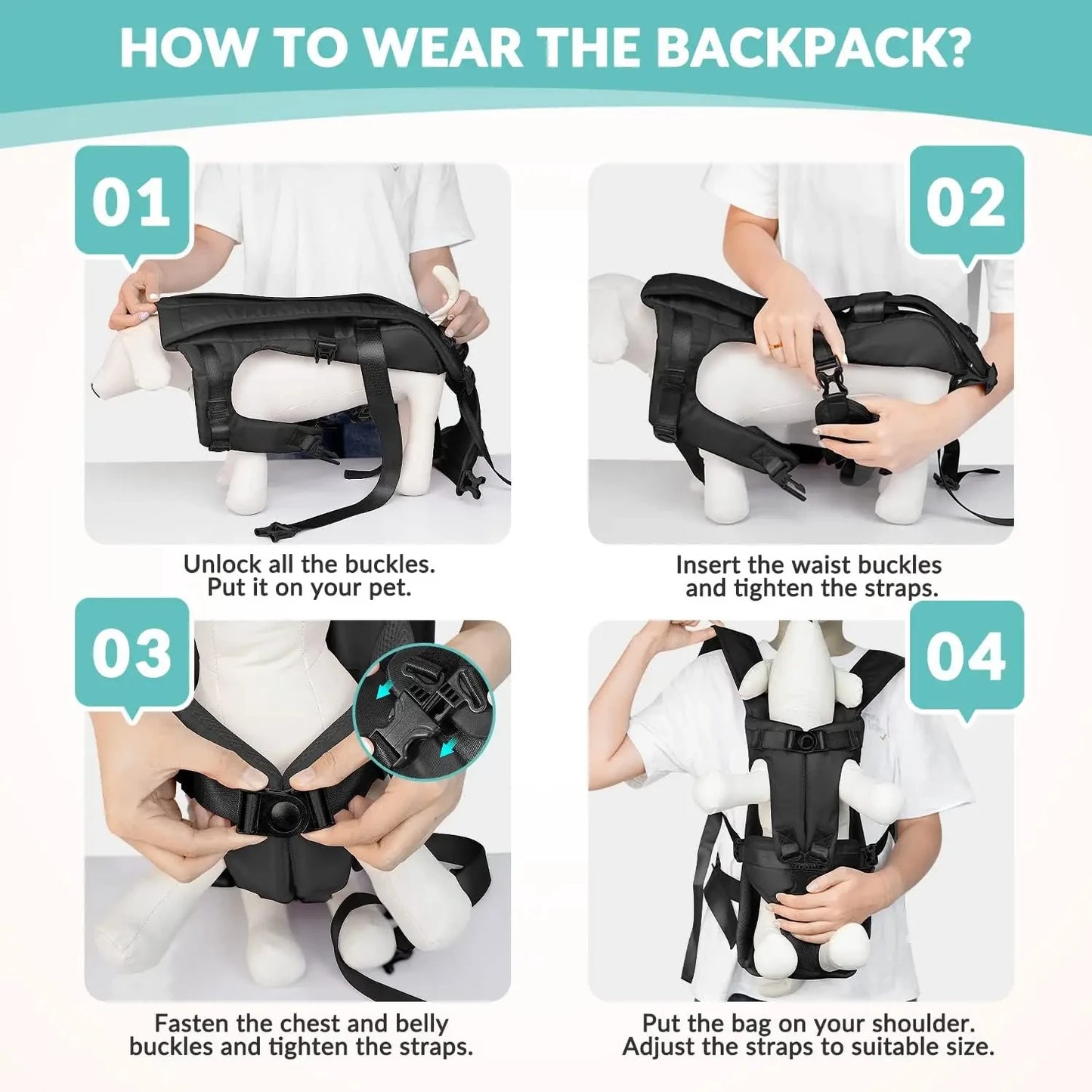 Hands-Free Dog Carrier Backpack – Thickened Sponge Front Pet Carrier | Adjustable Outdoor Backpack | S–XL (Black)