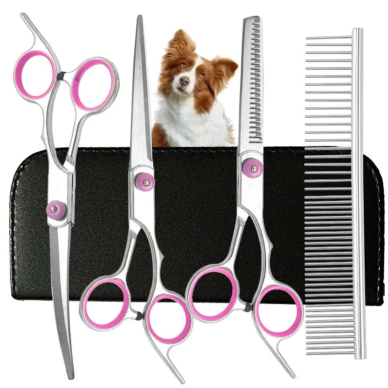 Pet Grooming Scissors Set - Curved, Thinning & Straight