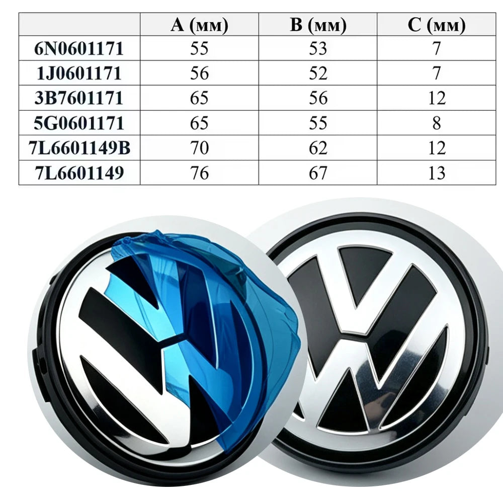 VW Volkswagen Car Wheel Center Hub Caps Cover 3D 4pcs 55mm 56mm 65mm 70mm for 4 5 6 7 Passat B5 B6 B7 Polo Touran CC accessories
