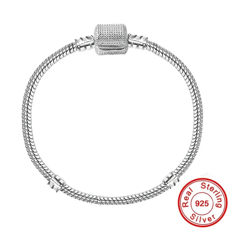 925 Sterling Silver Zircon Charm Bracelet – Snake Chain Bangle for Women | 5 Styles, 16–23cm
