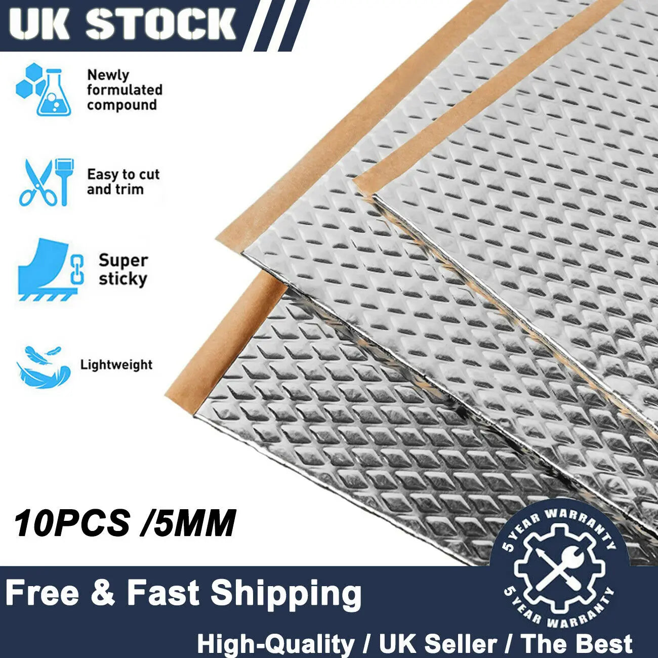 10Pcs 5mm Sound Deadener Heat Insulation Mat Car Van Sound Proofing Deadening Insulation Car Hood Insulation Silent