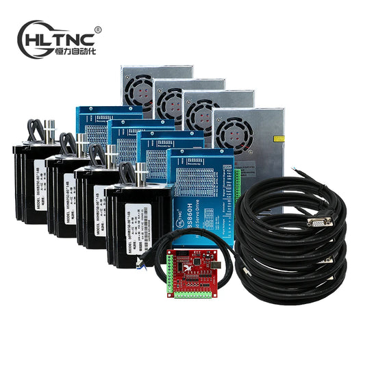 HLTNC CNC Nema 34 Closed Loop Servo Stepper Motor With Encoder Driver Power Supply MACH3 Interface Board 1 3 4 Set for Engraver