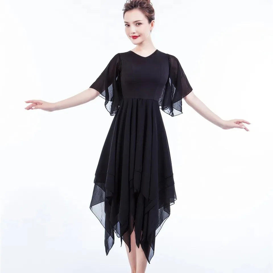 Women's half-sleeve mesh tutu dance dress