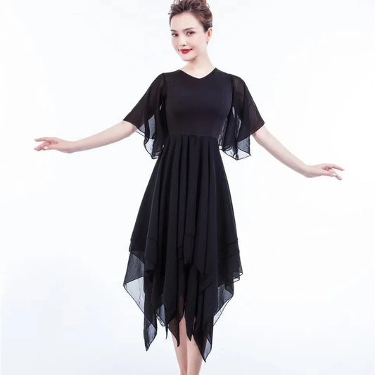 Women's half-sleeve mesh tutu dance dress