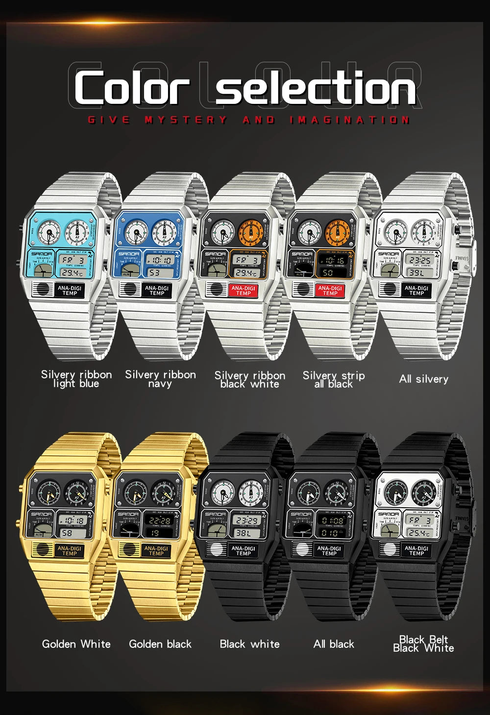 SANDA 3192 Men's Sport Watch – Analog-Digital LED, Waterproof, Stainless Steel