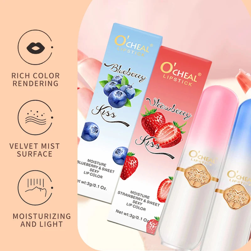 O'CHEAL Color Changing Fruit Lip Balm – Moisturizing Waterproof Temperature Changing Lipstick | Strawberry, Blueberry & Peach