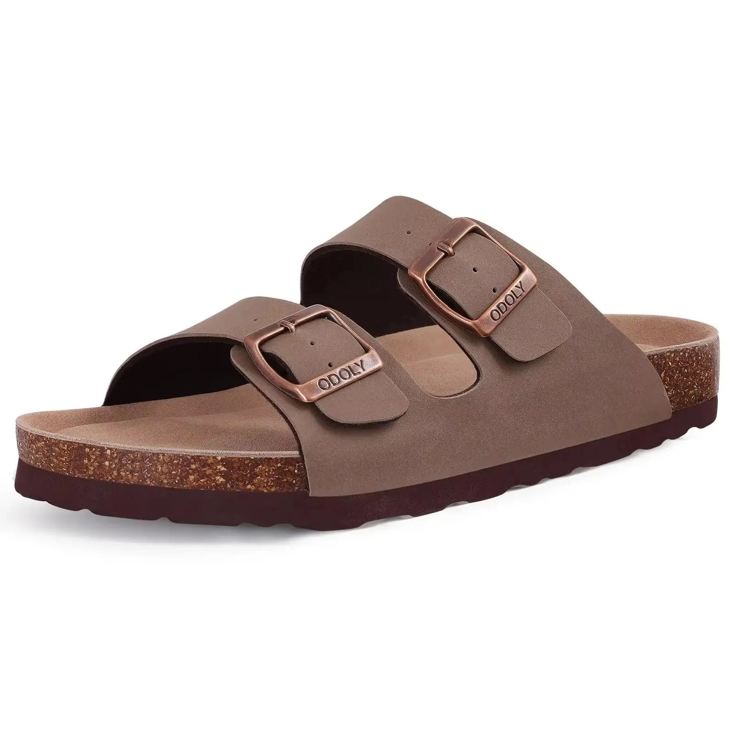 Crestar Women Cork Footbed Slippers Summer Couple Adjustable Double Buckles Flat Sandals Outdoor Cork Beach Slides With Open Toe