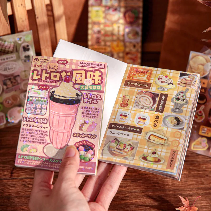 30 Pages Retro Cute Y2K Food Cut Film Sticker Book Journal Handbook Scrapbook DIY Phone Case Decoration Sticker Gift