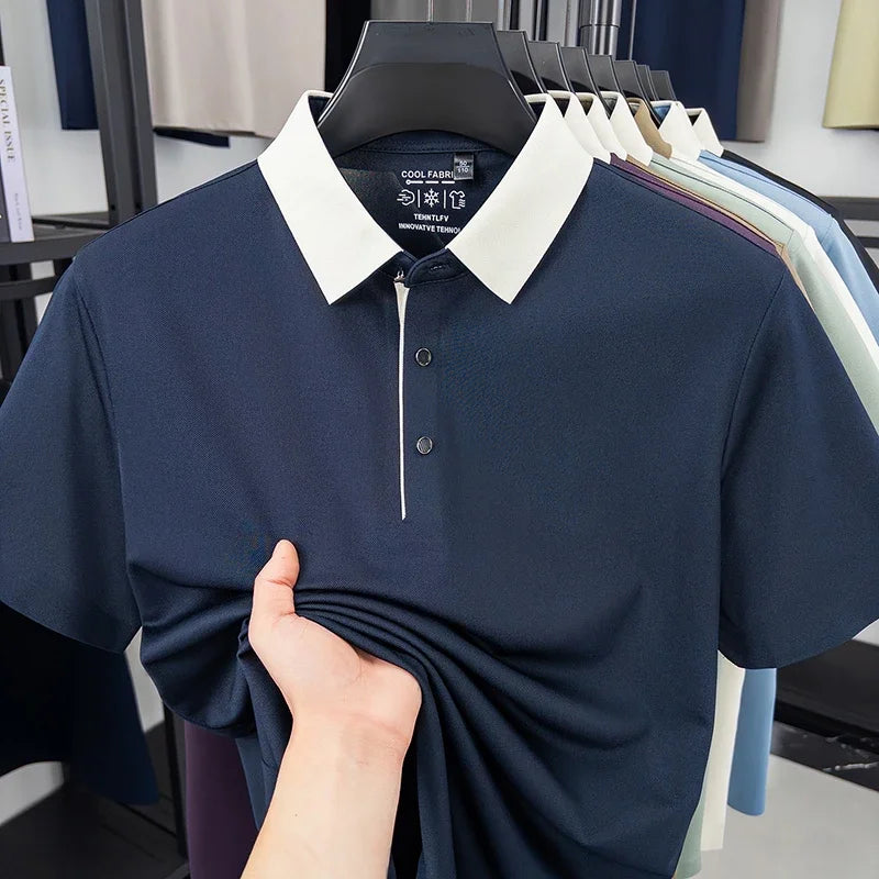 Men's Contrast-Collar Polo Shirt - Breathable Business Casual