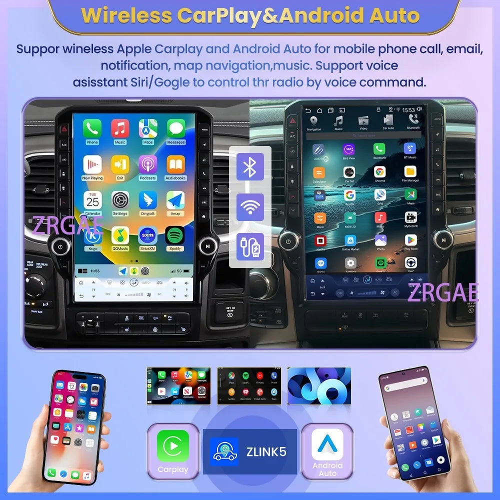 14.5" Android 15 Car radio multimedia player For Dodge RAM 1500 2500 3500 2013-2018 GPS Navigation Tesla Screen Wireless Carplay
