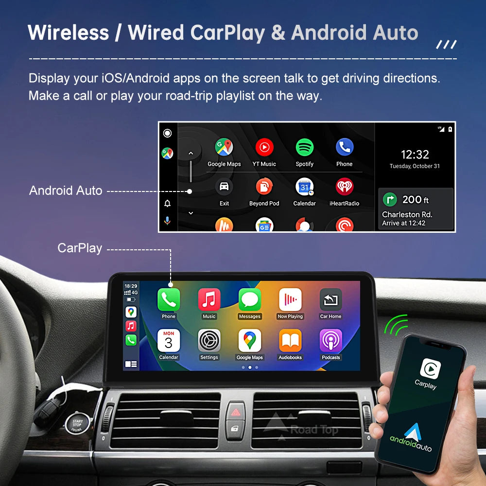 Wireless Carplay Touch Screen For BMW X5 E70 X6 E71 2007-2013 CCC CIC Display Radio Android Auto Car Multimedia Player