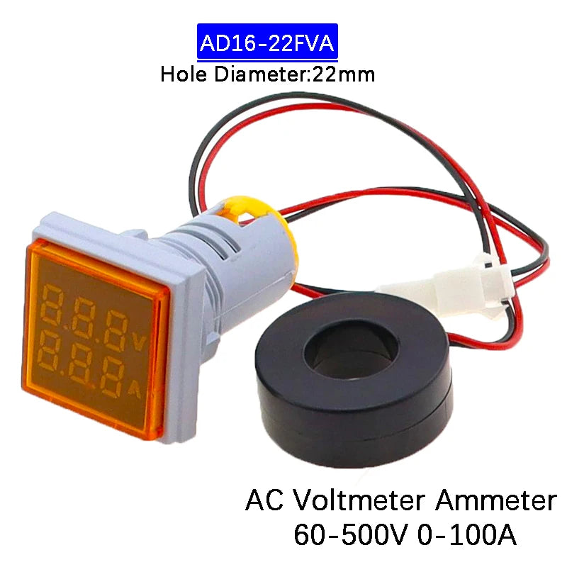 110V 220V AC Digital Voltmeter Ammeter 50-500V 0-100A Square Round Voltage Current Meter Car Volt Tester Test Gauge Amp Detector