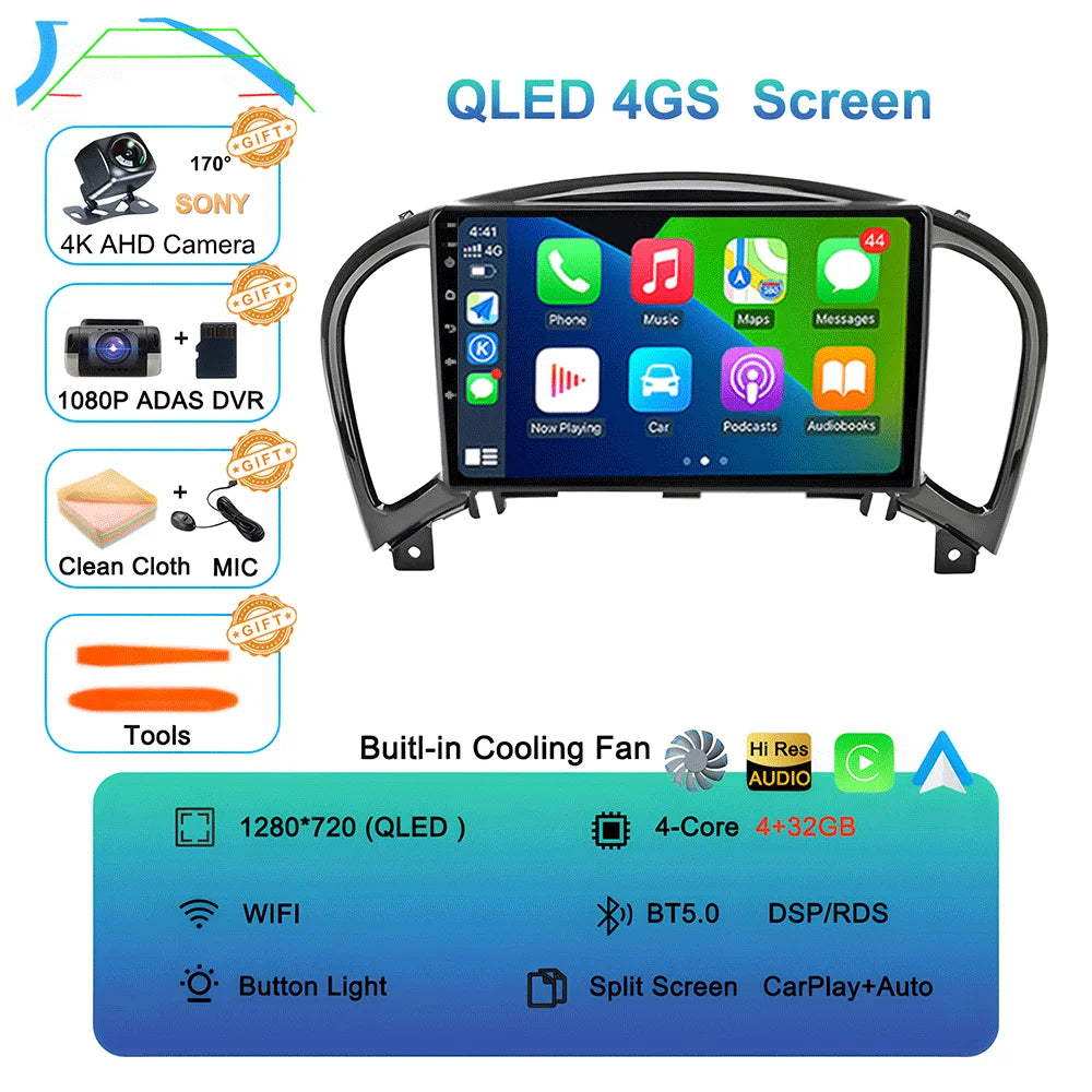 Android 16 Video Player Carplay Auto For Nissan Juke YF15 2010 - 2014 Multimedia Car Radio WIFi+4G DSP 2 DIN Touch Screen