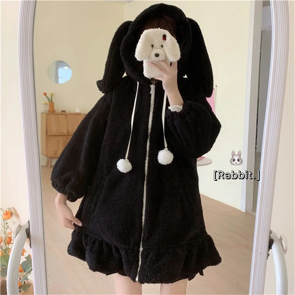 Women's Bunny Ear Zip-Up Hoodie - Cute Heavy Knit Sweatshirt - photo 2