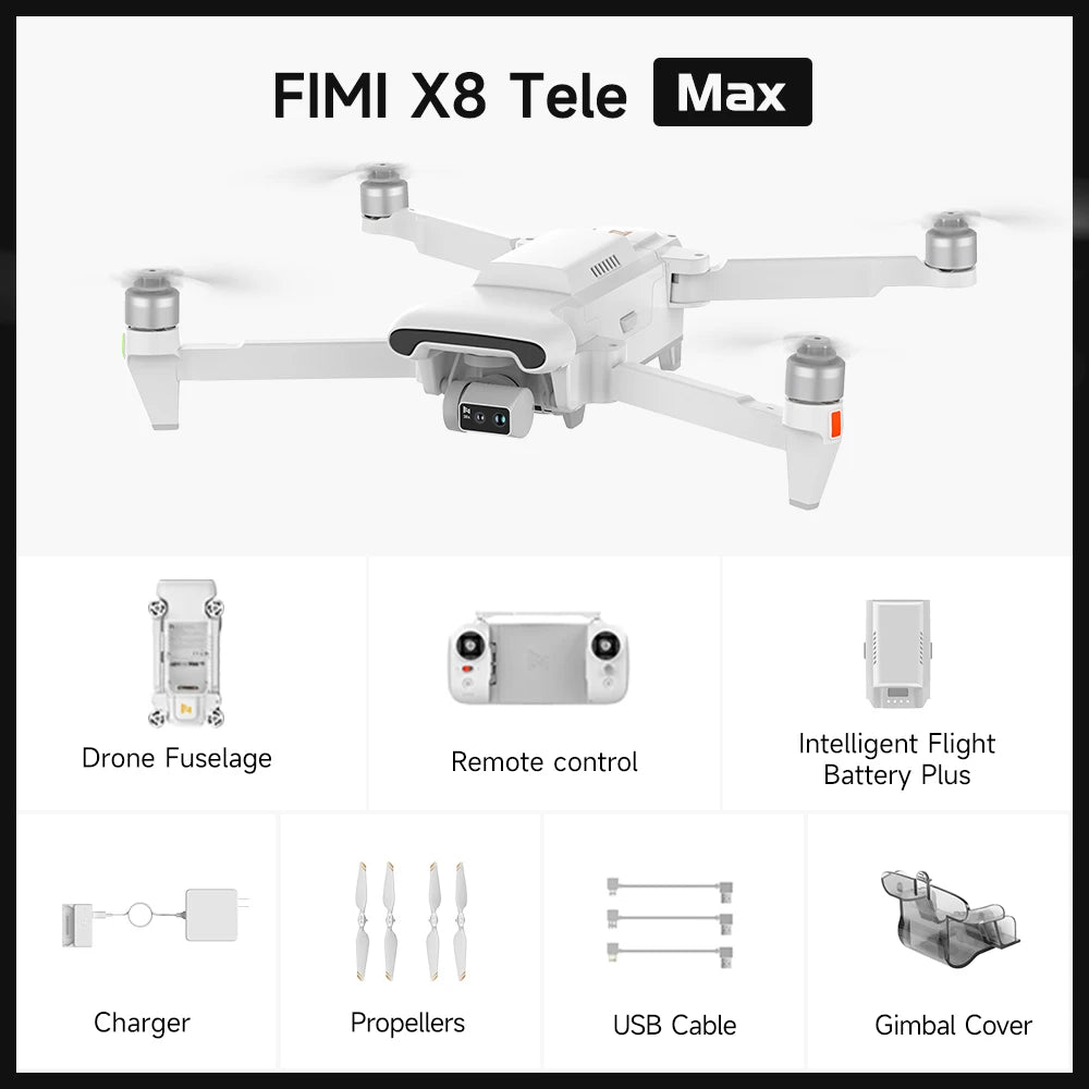 FIMI X8 Tele Max drone New Generation RokLink 5.0 20KM digital Video Transmission System 1/2-inch CMOS Wide-Angle Tele Camera