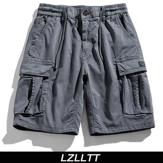 Summer Men Cargo Multi Pocket Shorts Men Casual Solid Elastic Waist Beach Short Spring Men Jogger Pants Shorts Male Dropshipping