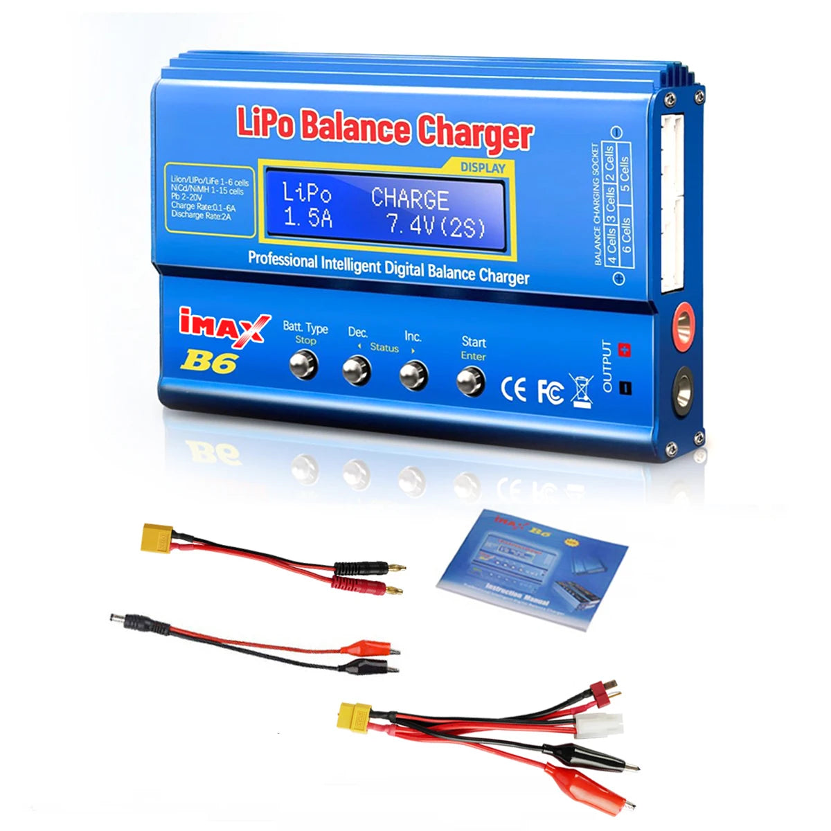 IMAX B6 80W Multi-function Battery Charger For Lipo Li-ion LiFe NiMh Ni-Cd PB XT60 Tamiya RC Balance Discharger+15V 6A Adapter