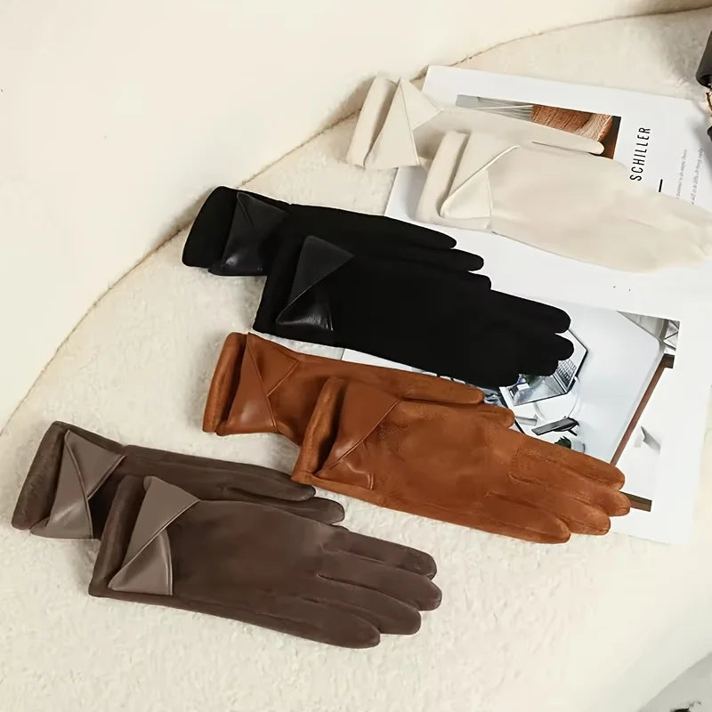 [Thermal Winter Gloves] Women's Thermal Winter Gloves - 1 Pair Elegant Brown with Beige & Grey | Soft Warm Lining