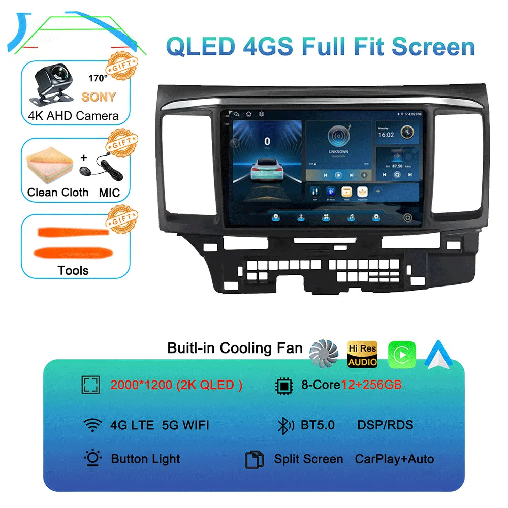 Android 16 Video Player For MITSUBISHI LANCER 9 10 X 2008 - 2016 9Inch Car Radio Stereo Audio GPS Player Carplay Auto Screen
