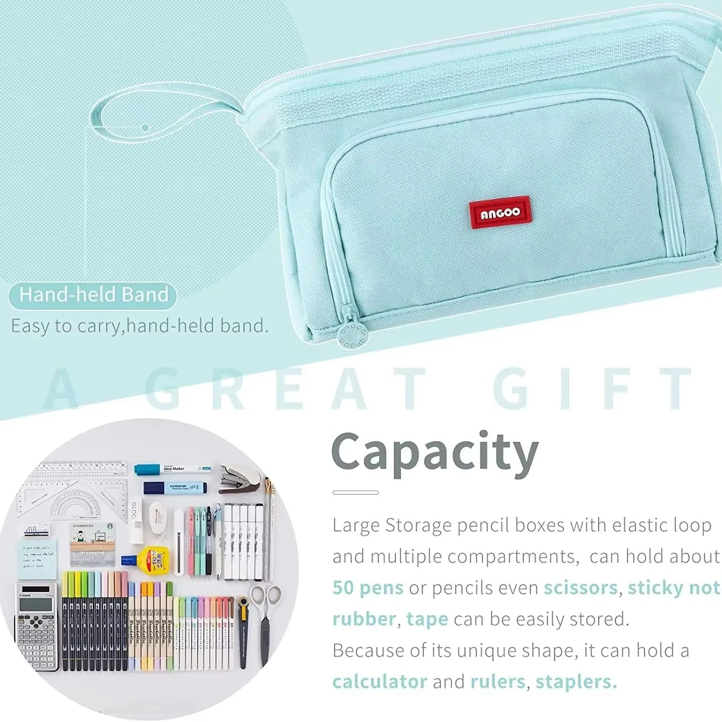 Kawaii Large Capacity Pencil Case Durable Canvas for Student Stationery Double-deck Pen Pouch Storage Bags School Supplies