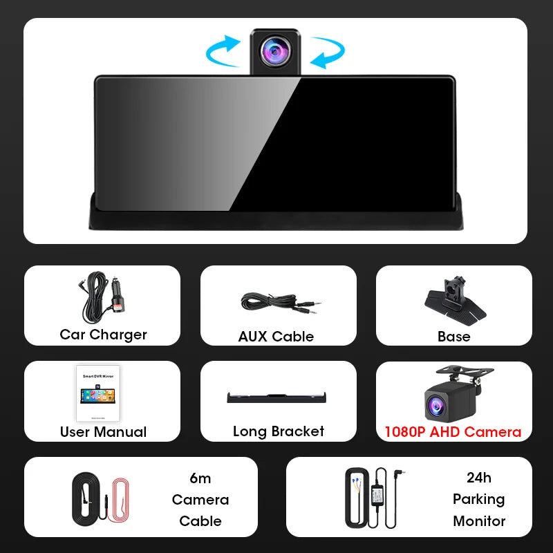 10.26" 4K Dash Cam with Wireless CarPlay & Android Auto — GPS Navigation, 5G WiFi, Rear-View Camera