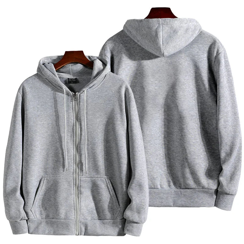 Unisex Zip-Up Hoodie, Solid Color Hooded Sweatshirt