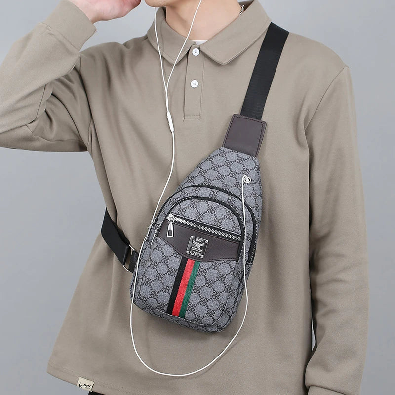 Men's Multifunction Messenger Bag Shoulder Cloth Chest Bags Crossbody Casual Handbag with Earphone Hole
