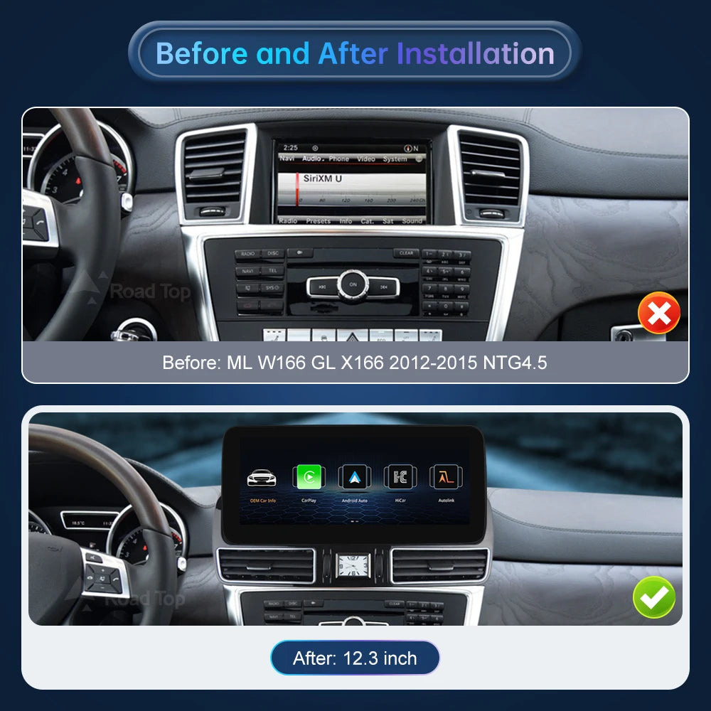 12.3'' Multimedia Display For Benz ML W166 GL X166 GLE GLS 2012-2018 Touch Screen Wireless Carplay Navigation Android Auto