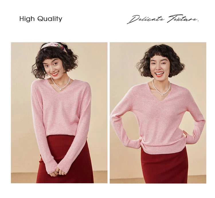 Women's Cashmere V-Neck Sweater, Knit Pullover