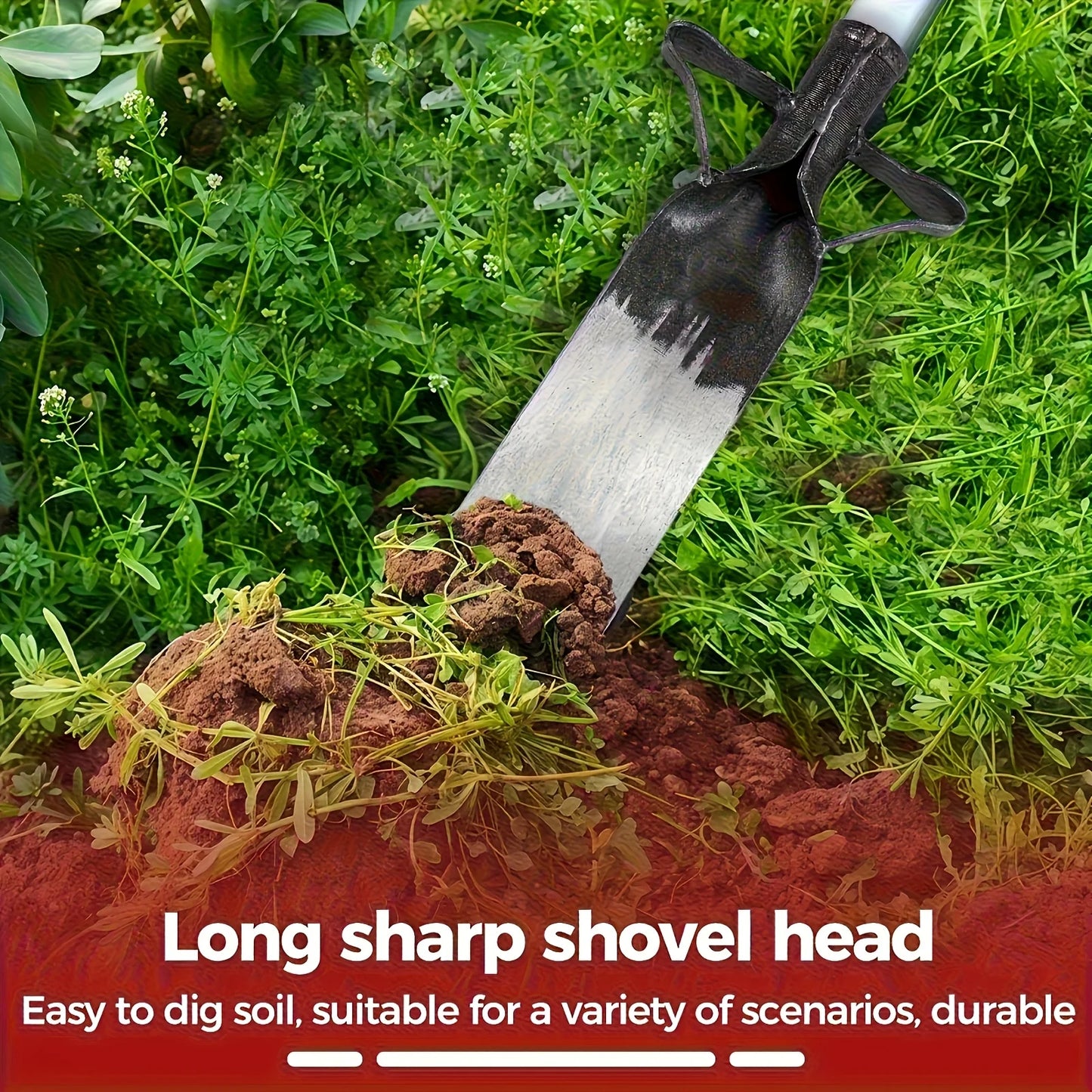 Heavy-Duty Manganese Steel Garden Spade - Reinforced Blade, Hardened Edge, Solid Wood Handle. No Electricity Needed.