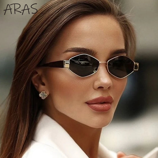 Hexagon Punk Sunglasses — Vintage Metal Polygon Frame, UV400