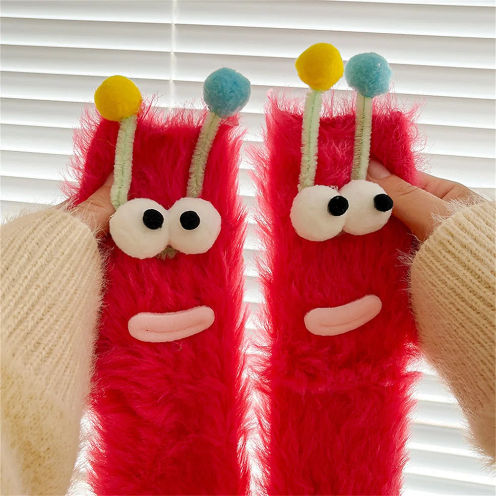 Women's Fuzzy Monster Sleep Socks, Coral Fleece