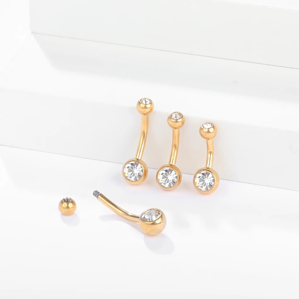 G23 Titanium Belly Button Ring — 14G Navel Bar with CZ Gem