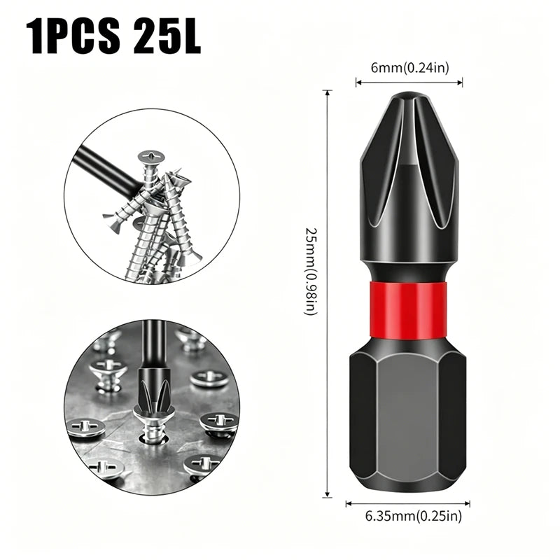 20pcs Magnetic Screwdriver Bit Set PH2 Phillips 25mm Anti-slip Shockproof Alloy Steel Impact Drill Bits for Outdoor Decoration