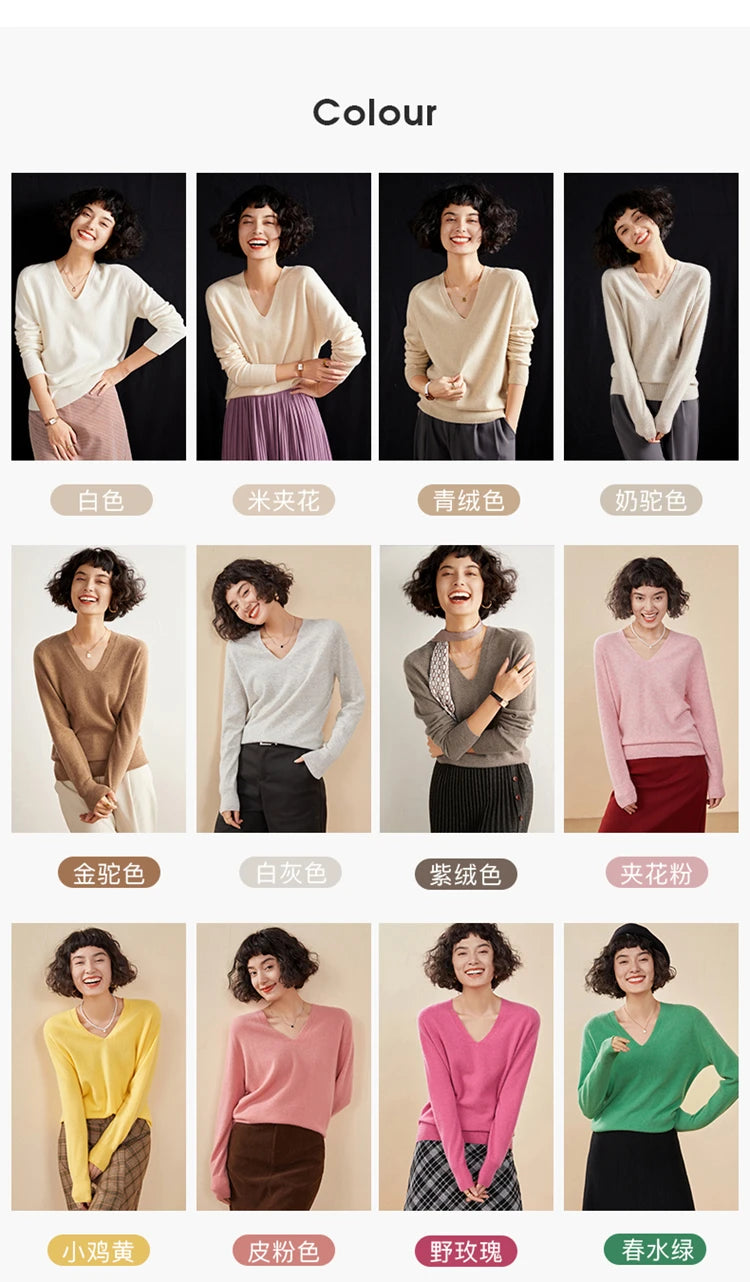 Women's Cashmere V-Neck Sweater, Knit Pullover