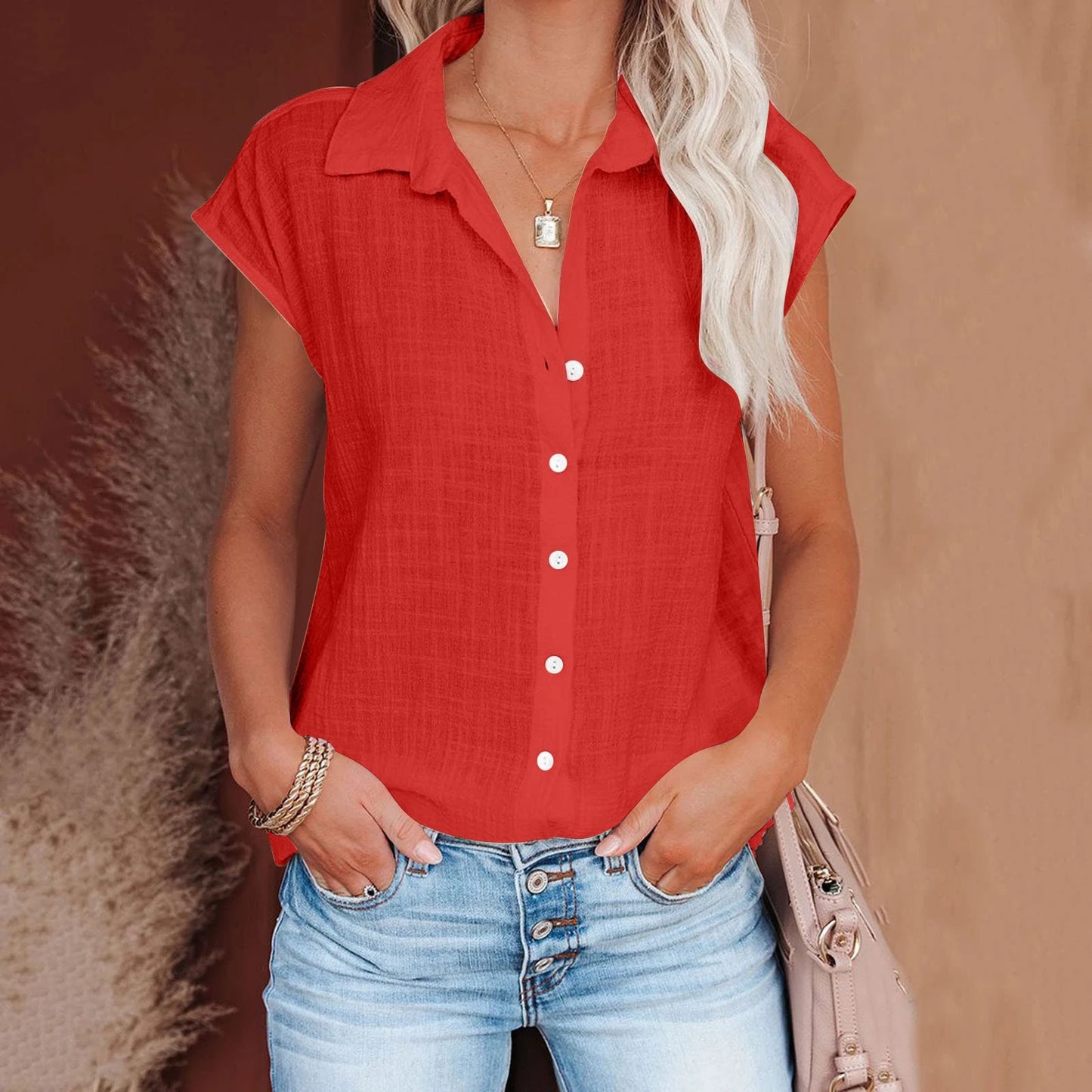 Women's Cotton-Linen Shirt — Casual Loose Short-Sleeve Summer Top