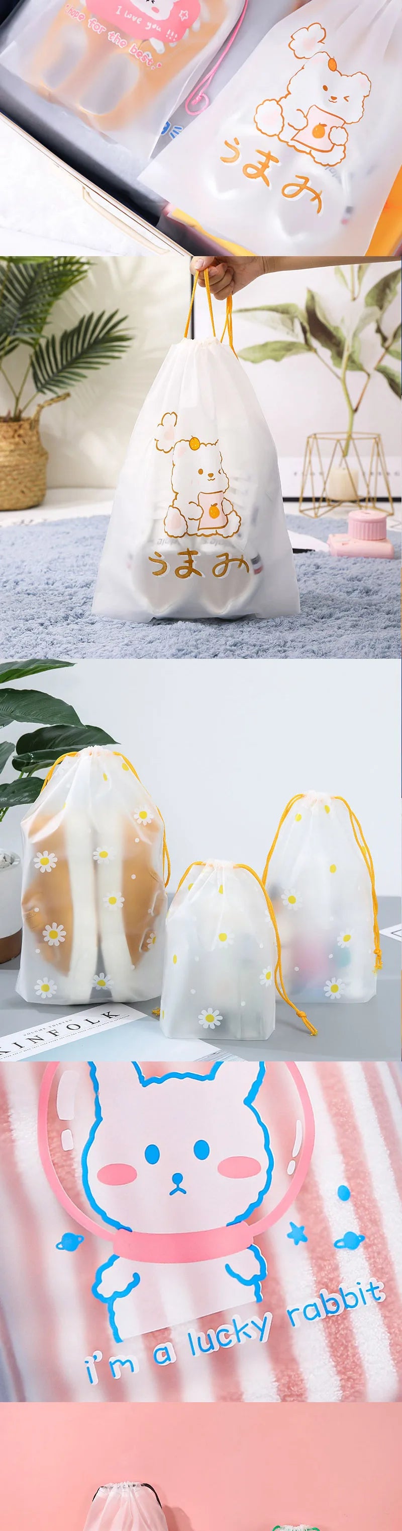 PE Dinosaur Bundle Pocket Plastic Drawstring Bag Frosted Shoes Travel Storage Bag Transparent Clothes Socks Shoes Plastic Bag