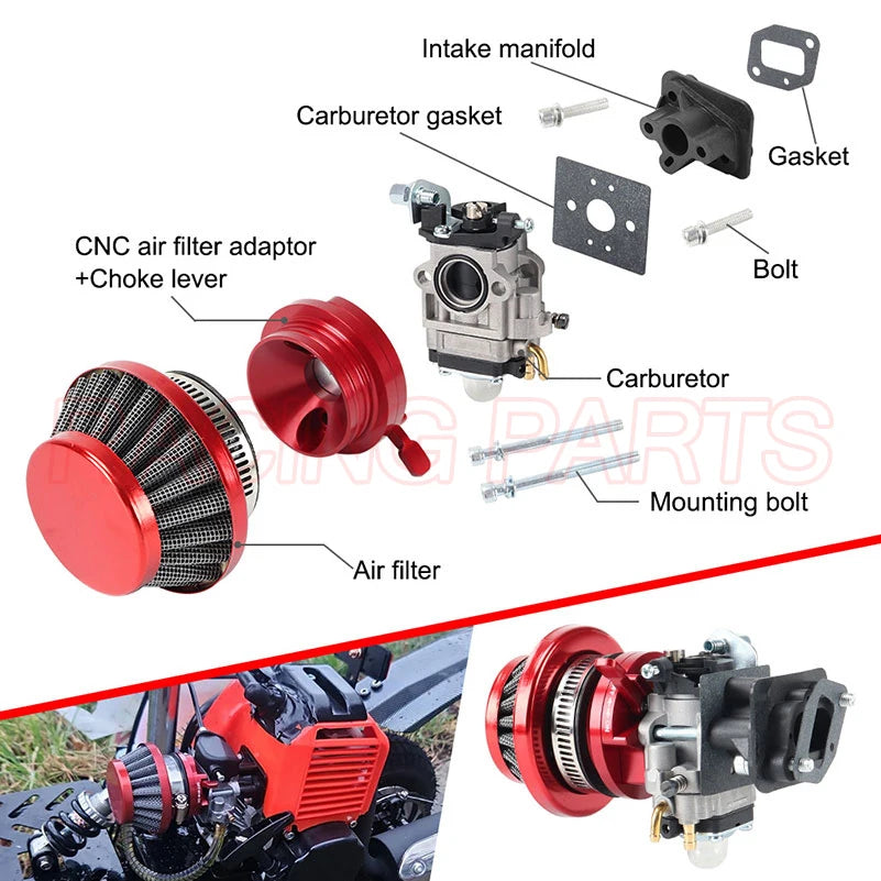 Upgrade Carburetor Air Filter Adapter Compatible with 2 Stroke 43cc 47cc 49cc Gas Scooter ATV Quad Pocket Bike