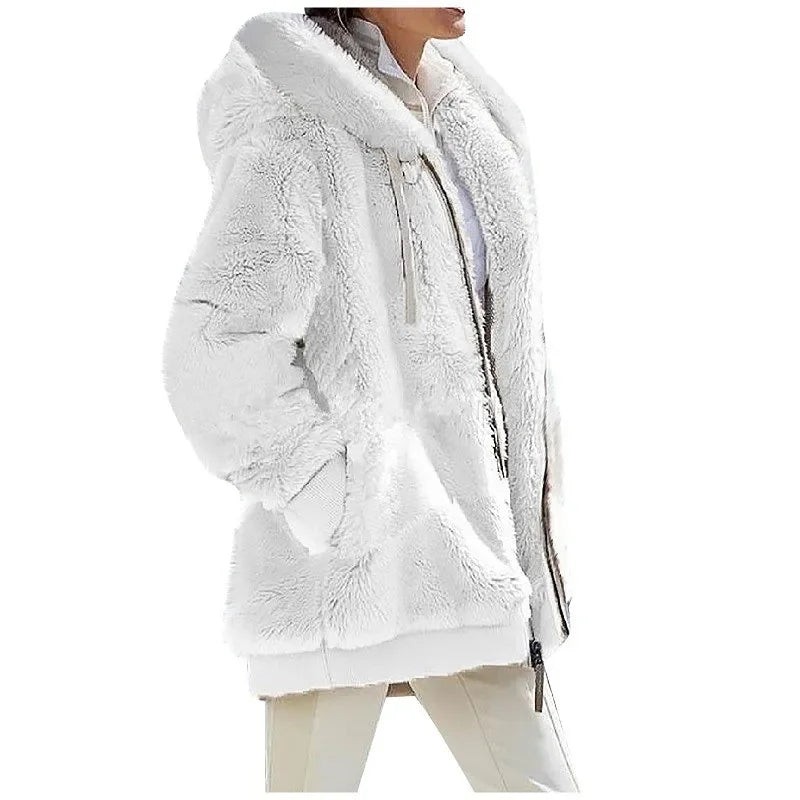 Women's Hooded Fleece Zip Jacket, Casual Winter Coat