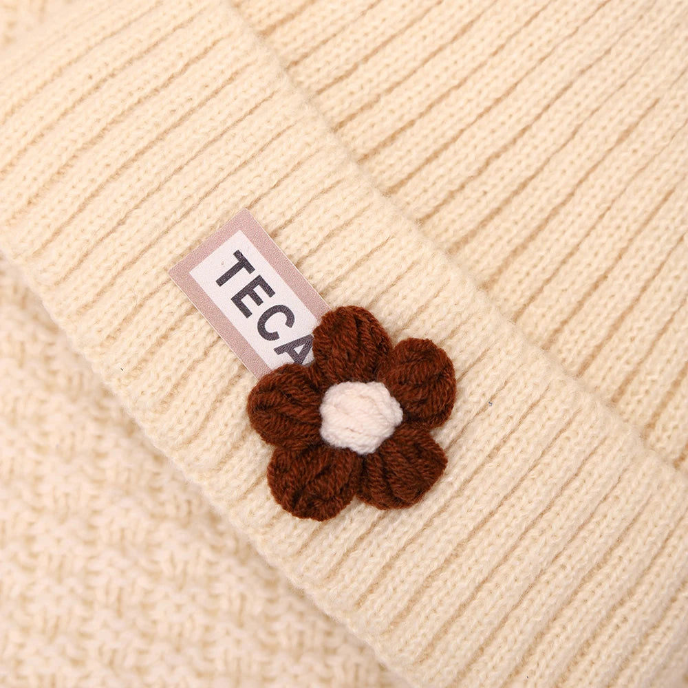 Baby Girl Flower Print Knit Beanie - Warm Infant Winter Hat - photo 4