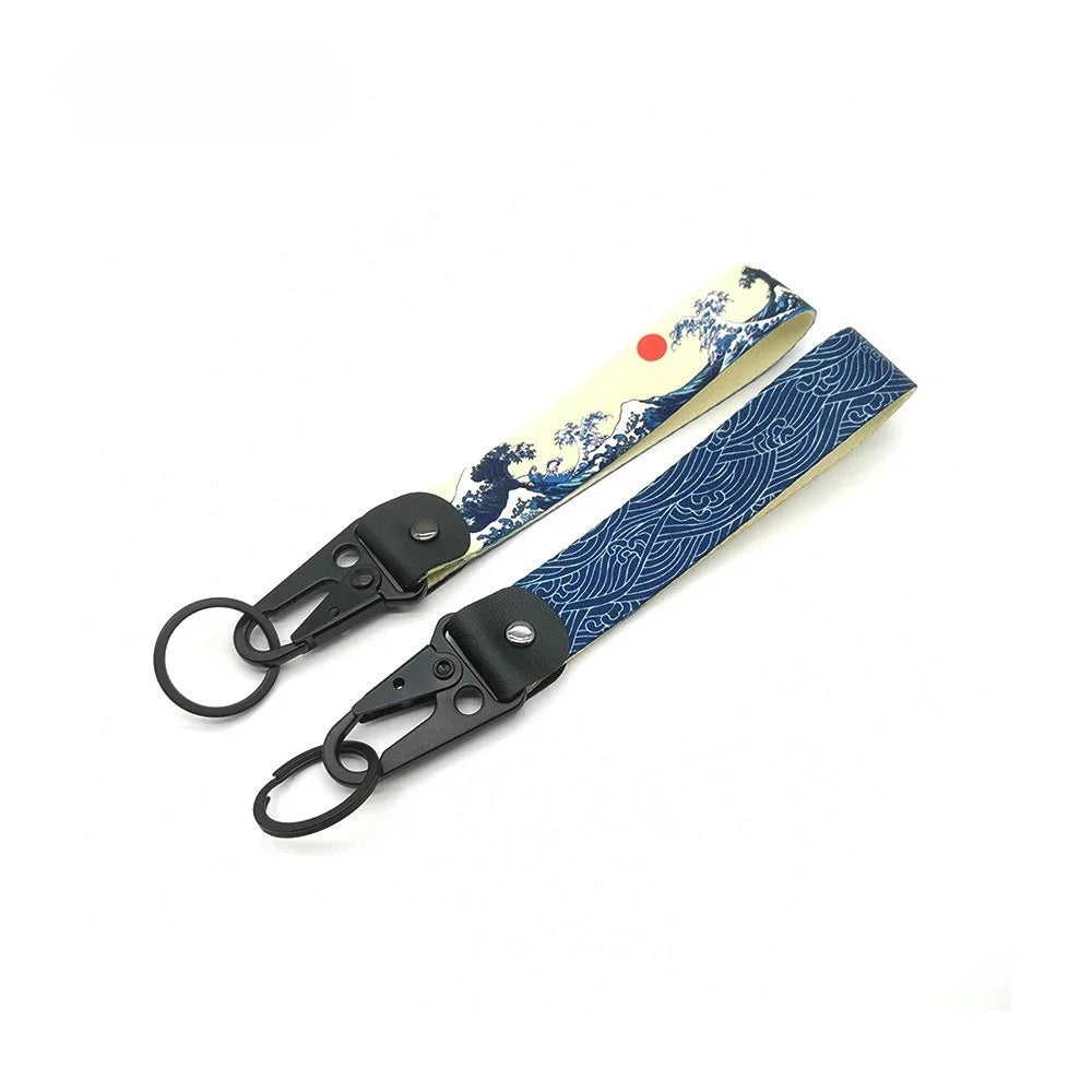 Hokkaido Waves Series Keychain Nylon Thermal Transfer Key Ring Strap Lanyard Jdm Modified for Honda Toyota Moto Auto Accessories