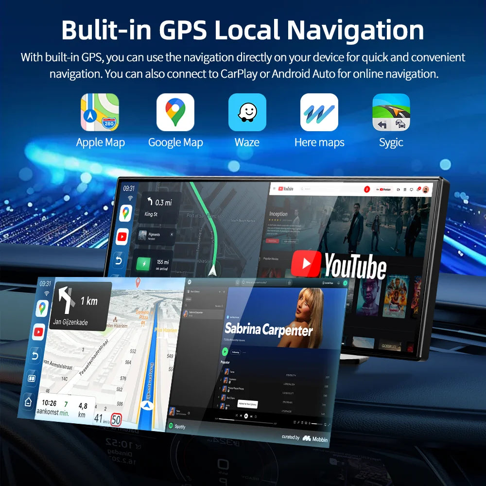 Imagebon P70N Bulit-in GPS Map Navigation 11.4" QLED Screen Android System Dash Cam Wireless Carplay Android Auto Car DVR Goggle