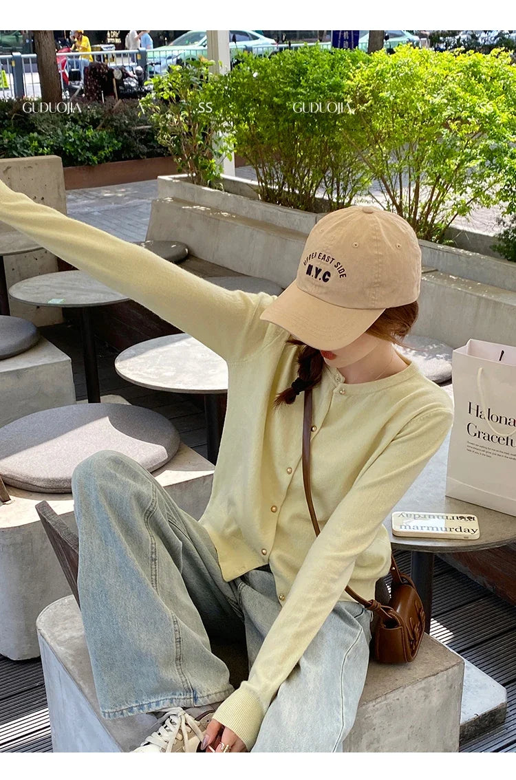 Women's round neck knit cardigan, button front — view 18 of 20
