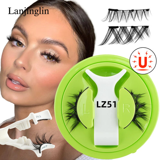 1 Pair Reusable Magnetic Lashes 3D Natural Fluffy Magnetic False Eyelashes No Glue Needed Lashes with Tweezer Set Make up Tools