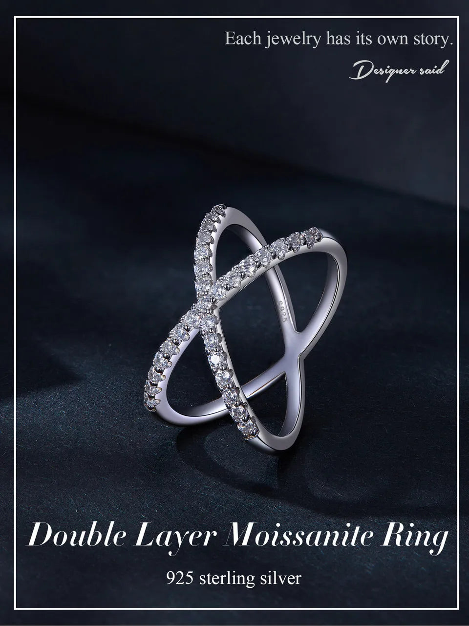 BAMOER Moissanite Criss Cross Wedding Band for Women, D Color VVS1 Moissanite Stackable X Promise Ring Wedding Fine Jewelry